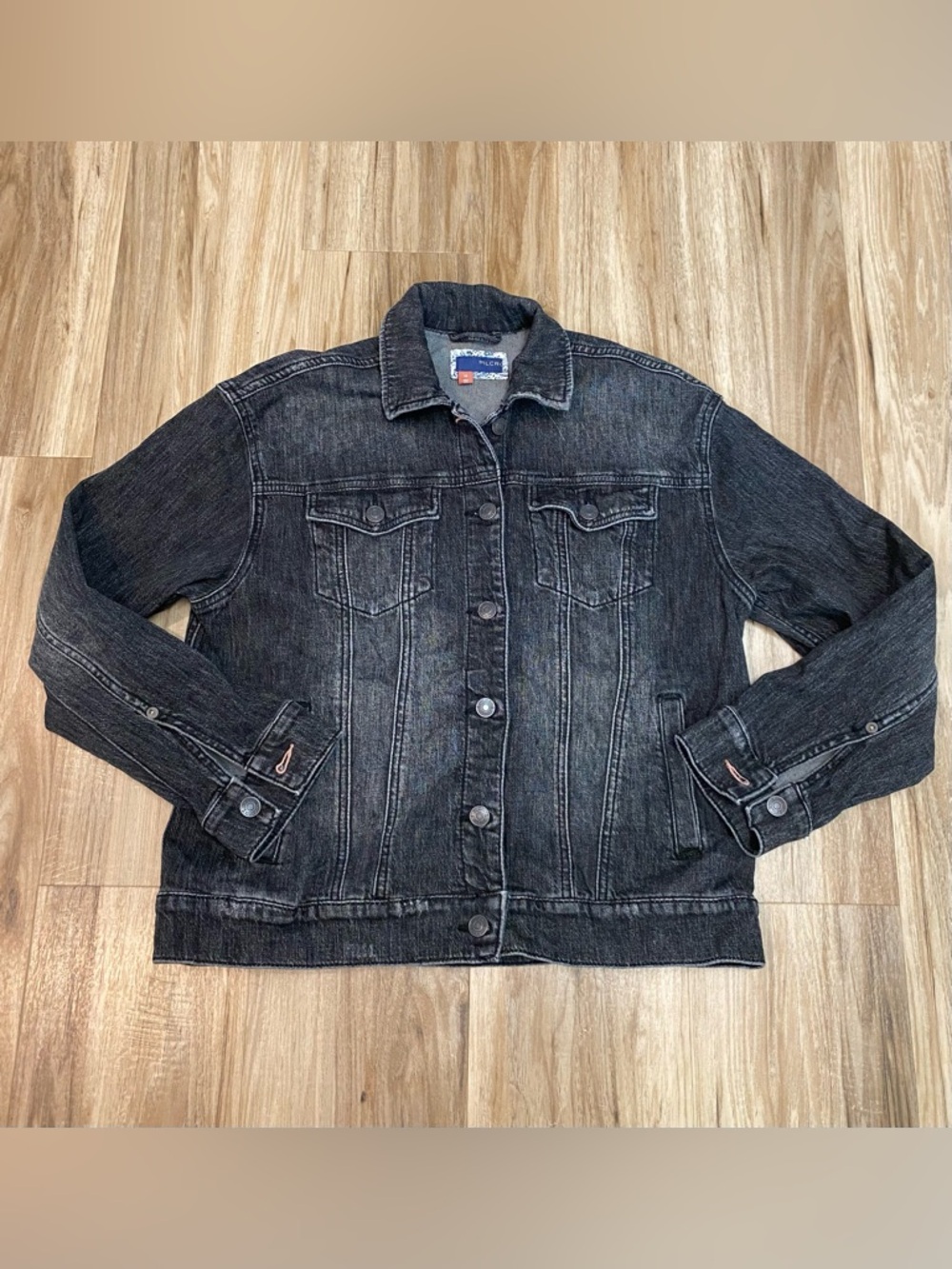 ANTHROPOLOGIE PILCRO MILD DISTRESSING FADED BLACK DENIM JEAN JACKET WOMENS SZ XS